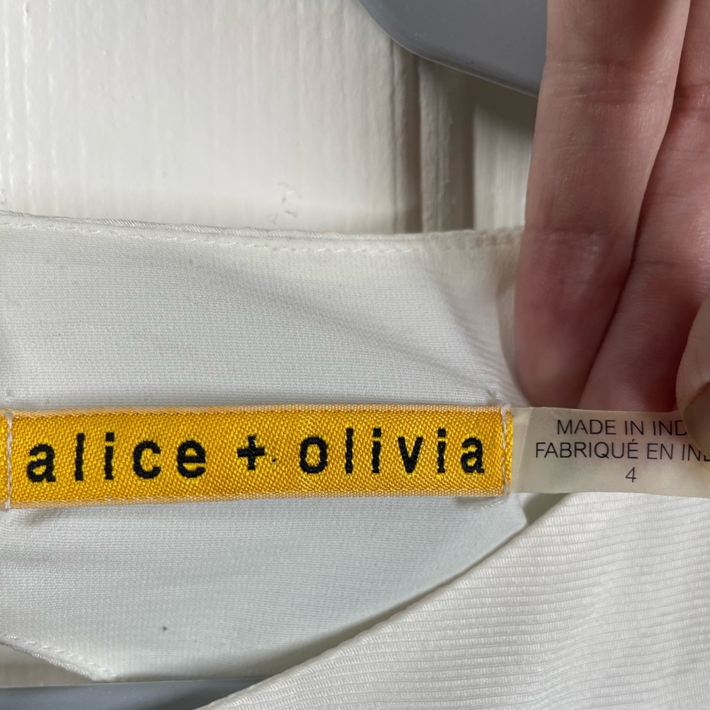 Alice+Olivia White Black Beaded Silk Dress Sz 4 - Picture 9 of 11